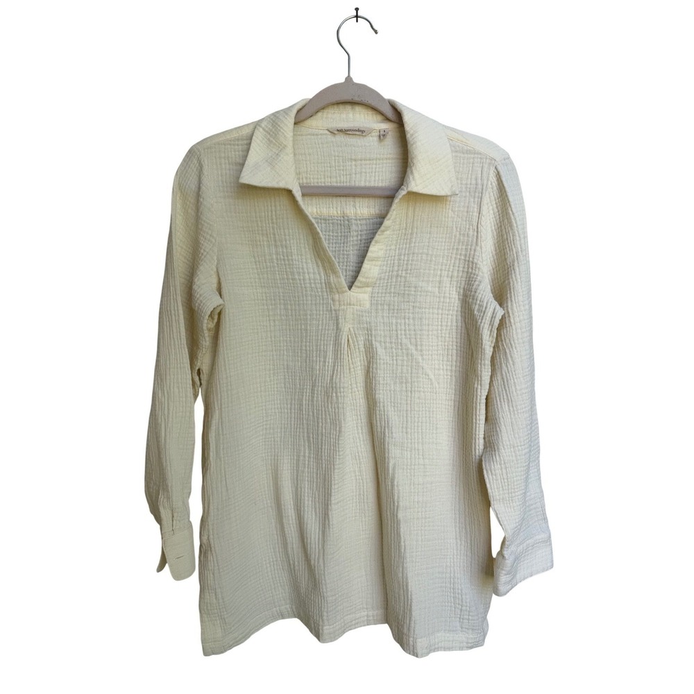 Soft‎ Surroundings Cream Cotton Double Gauze V-Neck Tunic Top Womens Size Small